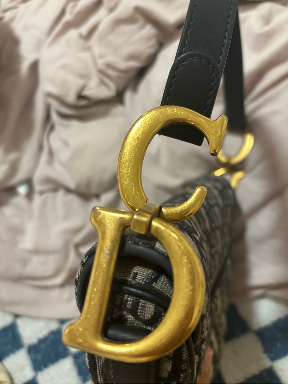 Dior Monogram Saddle Shoulder Bag in Gray and Black with Gold 'D' Charm - Picture 8 of 8